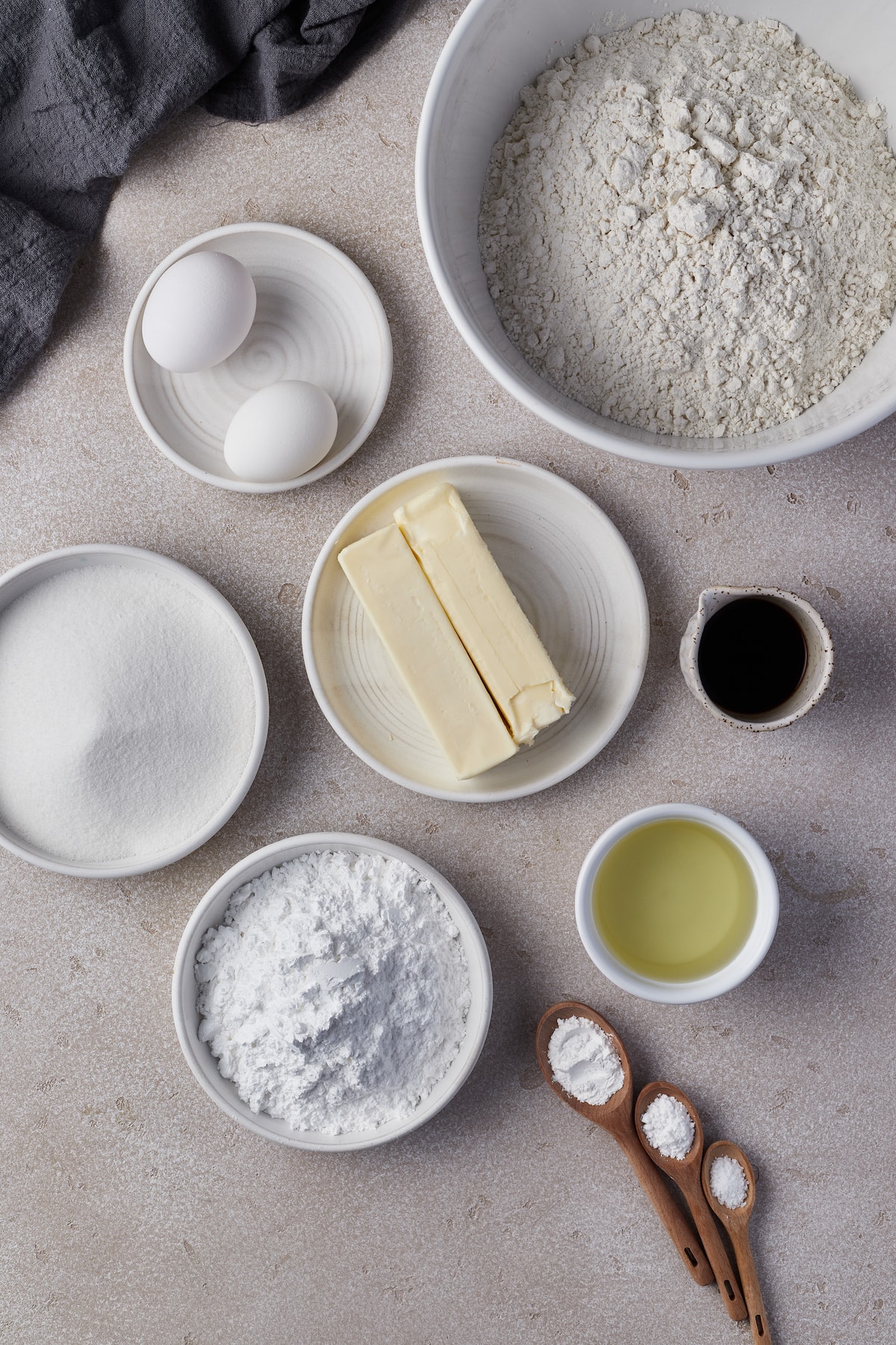 The ingredients for soft amish sugar cookies.