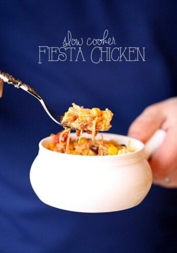 Slow Cooker Fiesta Chicken. Easy, low fat and can be used for so many dinners! | www.cookiesandcups.com