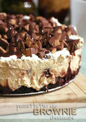 Image of a Peanut Butter Cup Brownie Cheesecake