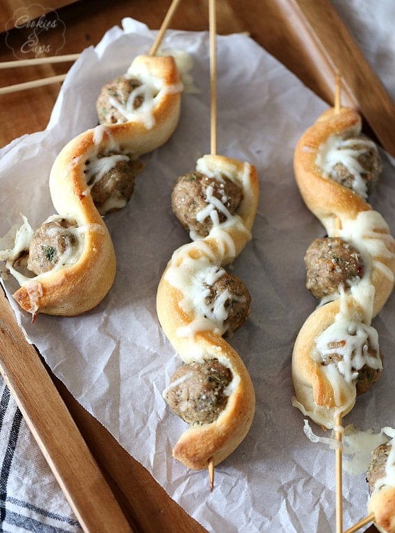 Meatball Subs on a Stick ~ A super fun spin on the classic! This recipe uses turkey meatballs so they are lowfat as well as delicious!