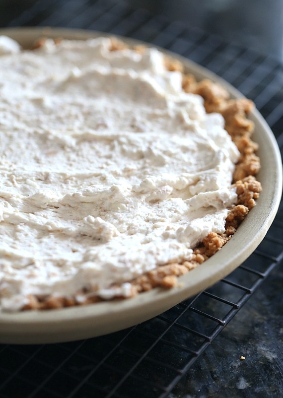 Nutter Butter Pie. A simple and creamy pie that is loaded with Nutter Butter Cookies! You could even use Oreos or Thin MInts instead!