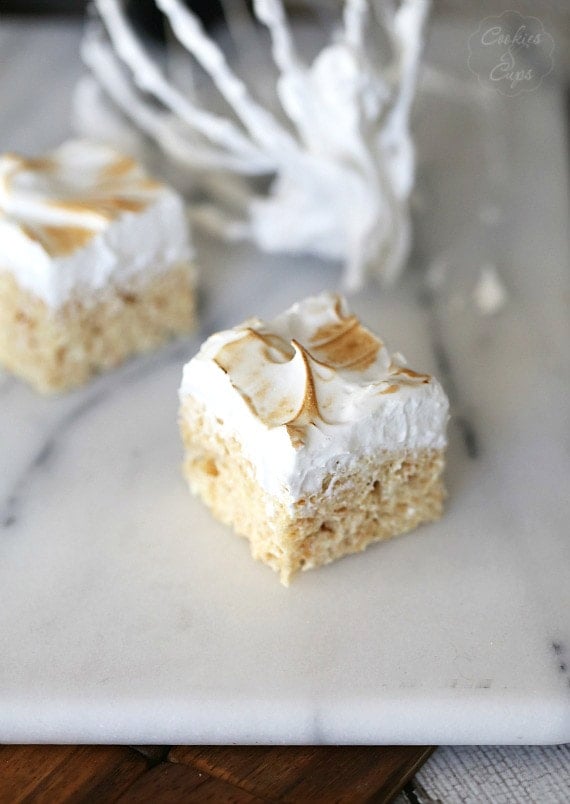 Lemon Meringue Krispie Treats ~ Flavoring krispie treats with a pudding mix is a simple and easy way to change them up!