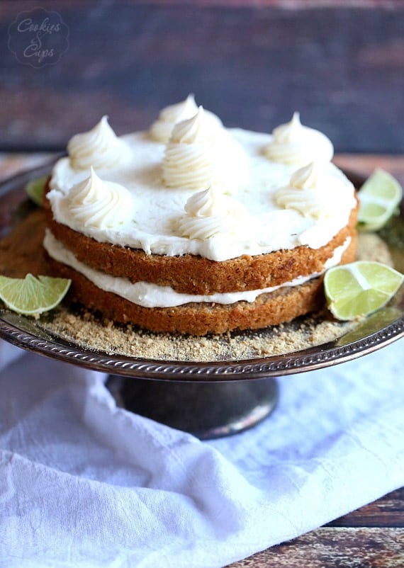 Key Lime Pie Cake ~ A Graham Cracker Cake filled and topped with the most delicious Key Lime Buttercream Frosting!