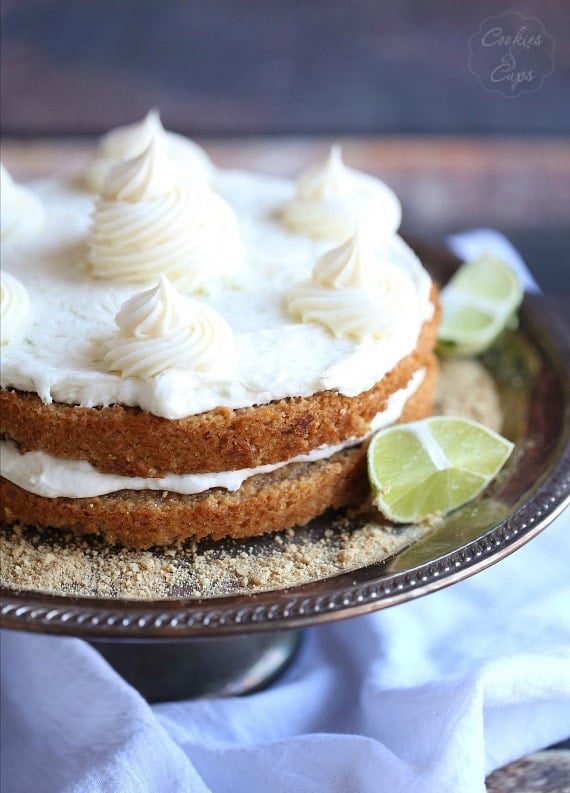 Key Lime Pie Cake ~ A Graham Cracker Cake filled and topped with the most delicious Key Lime Buttercream Frosting!