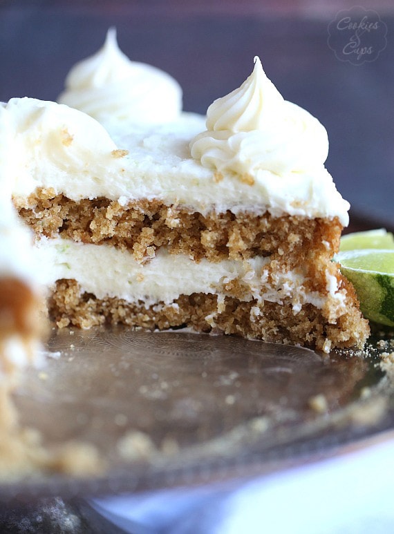 Key Lime Pie Cake ~ A Graham Cracker Cake filled and topped with the most delicious Key Lime Buttercream Frosting!