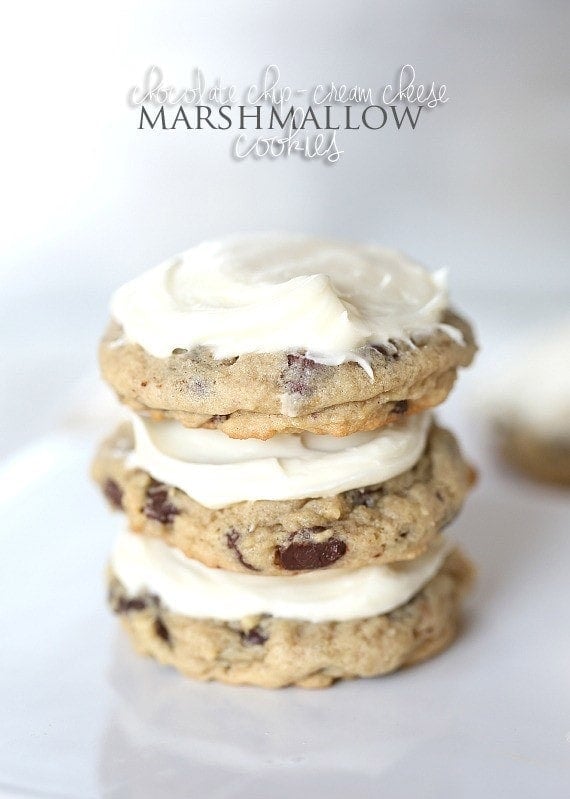 Chocolate Chip Cream Cheese Marshmallow "Surprise" Cookies! These are so ooey-gooey delicious!