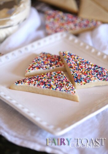 Fairy Toast Cookies ~ A Simple Spin on classic Fairy Toast. It's a buttery cookie topped with a butter frosting and loads of sprinkles!