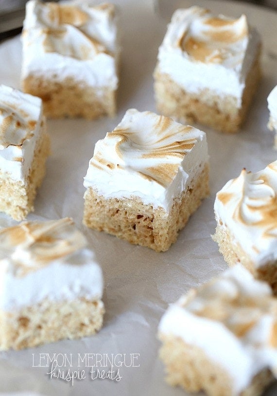 Lemon Meringue Krispie Treats ~ Flavoring krispie treats with a pudding mix is a simple and easy way to change them up!