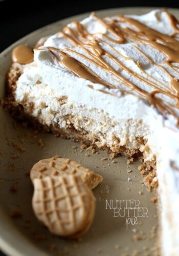 Nutter Butter Pie. A simple and creamy pie that is loaded with Nutter Butter Cookies! You could even use Oreos or Thin MInts instead!