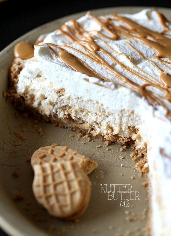 Nutter Butter Pie. A simple and creamy pie that is loaded with Nutter Butter Cookies! You could even use Oreos or Thin MInts instead!