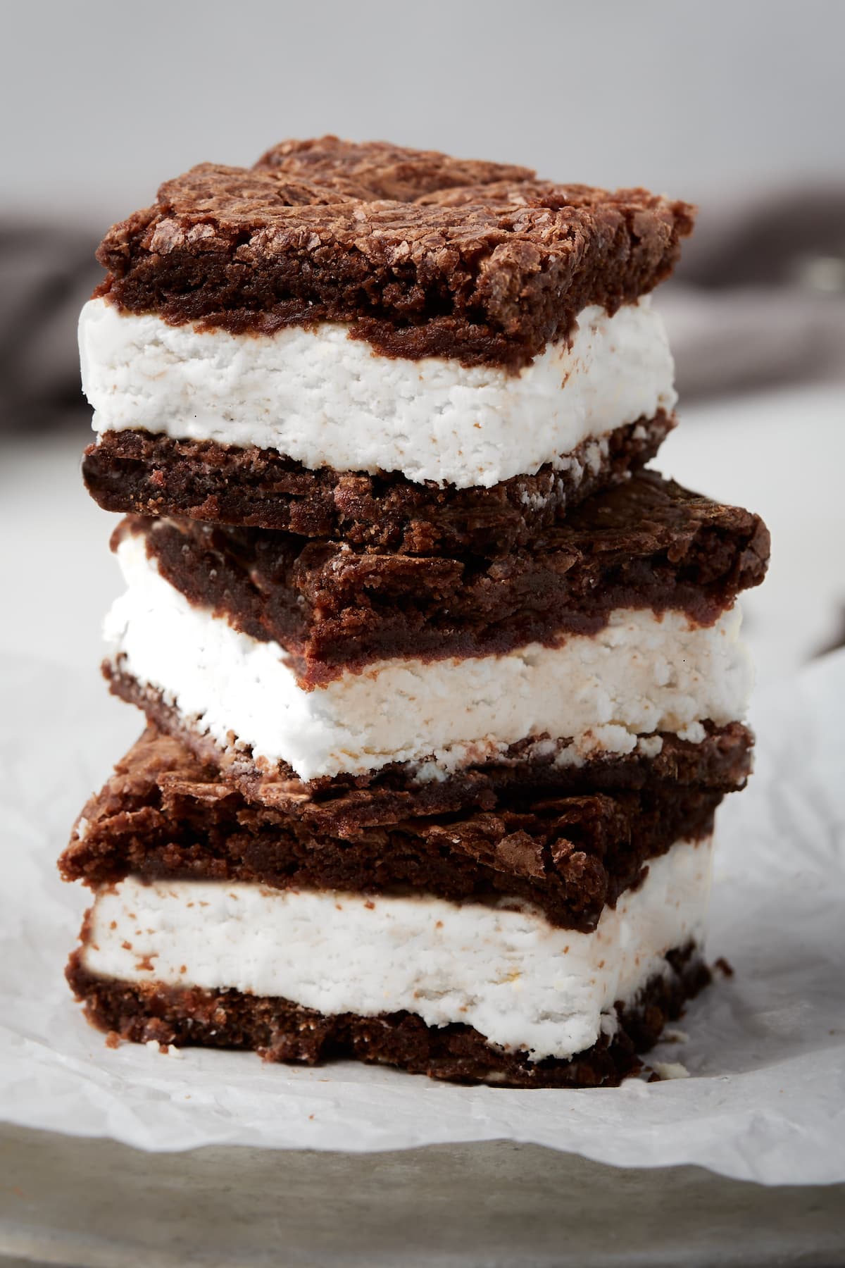 A stack of Oreo cream filled brownies.