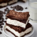 Close up of Oreo cream filled brownies on a plate.