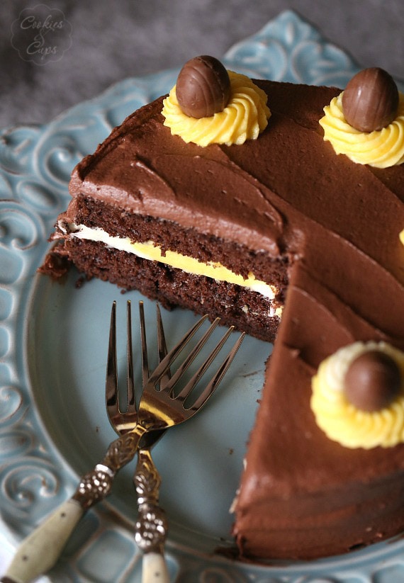 Cadbury Egg Cake. A simple cake with a yellow and white filling to look like the favorite Easter Candy