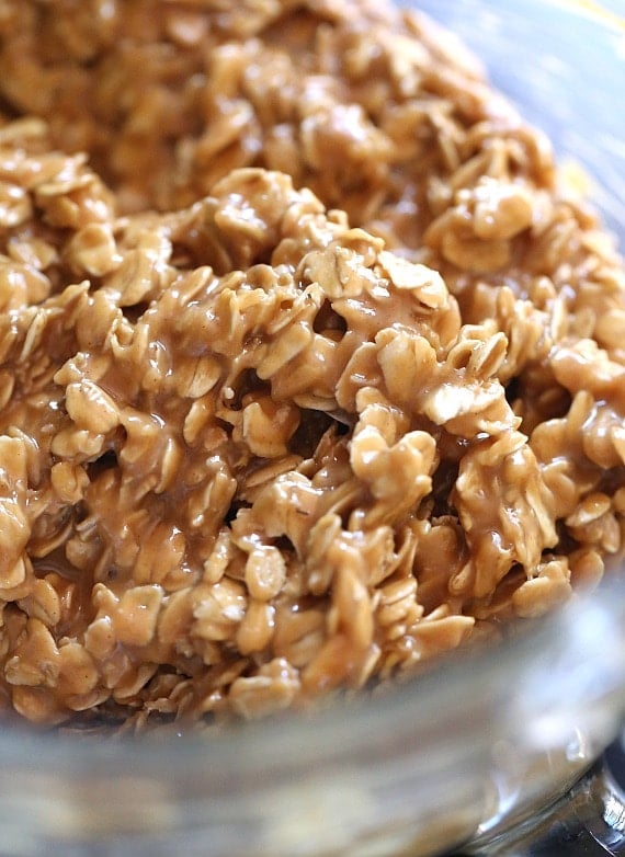 Close-up of a No Bake Peanut Butter Oat Square