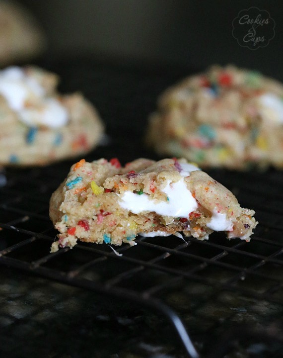 Fruity Pebble Marshmallow Cookies ~ So gooey and sweet!