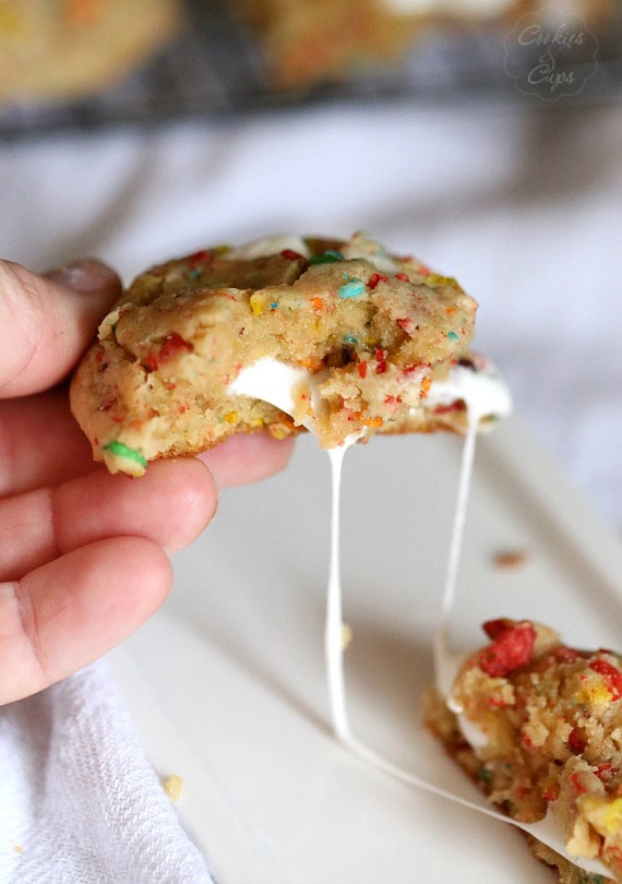 Fruity Pebble Marshmallow Cookies ~ So gooey and sweet!