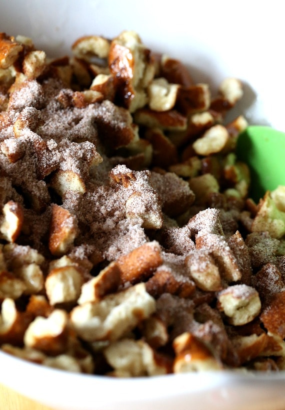 Coating the Pretzel Pieces with Cinnamon Sugar