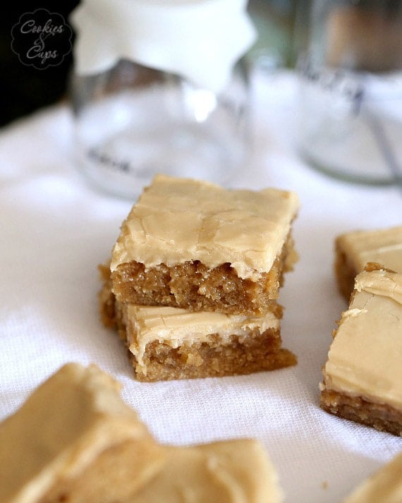 Browned Butter Banana Blondies. These are PERFECT blondies with a subtle banana flavor, topped with a brown sugar frosting that is INSANELY good!