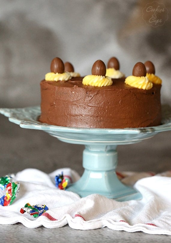 Cadbury Egg Cake. A simple cake with a yellow and white filling to look like the favorite Easter Candy