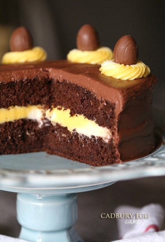 Cadbury Egg Cake. A simple cake with a yellow and white filling to look like the favorite Easter Candy