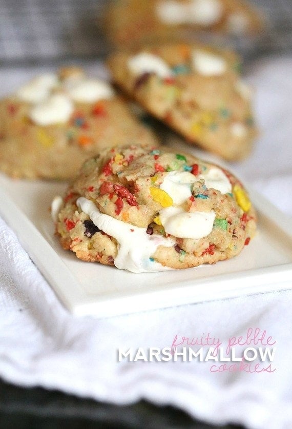 Fruity Pebble Marshmallow Cookies ~ So gooey and sweet!