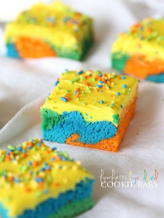 Funfetti Tye Dyed Cookie Bars...simple cookie bars that are made with cake mix!