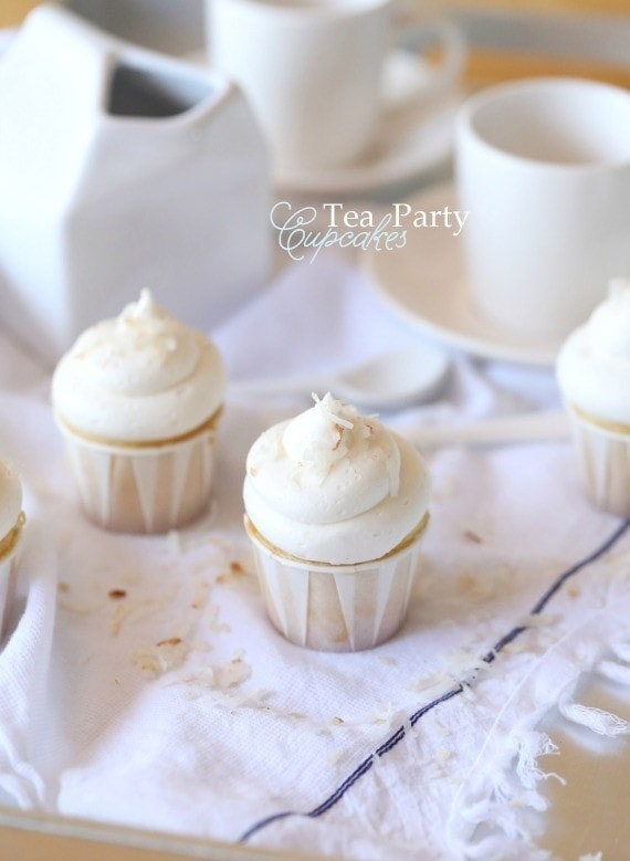 Tea Party Cupcakes ~ Almond Cupcakes with Coconut Frosting