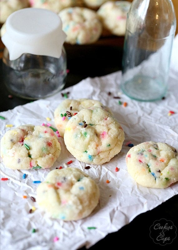 Funfetti Gooey Butter Cookies ~ Such a fun simple cookie made with butter, cream cheese and Funfetti Cake Mix! SO SOFT and sweet!