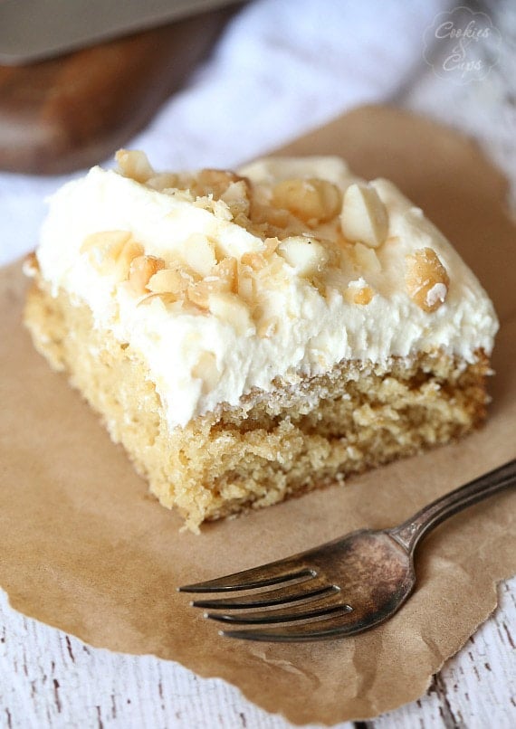 White Chocolate Macadamia Nut Cake.. A simple brown sugar buttermilk cake with white chocolate frosting, topped with salty Macadamia Nuts!