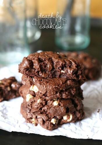 Death By Chocolate Chip Cookies ~ Thick and soft chocolate cookies with 3 kinds of chocolate!