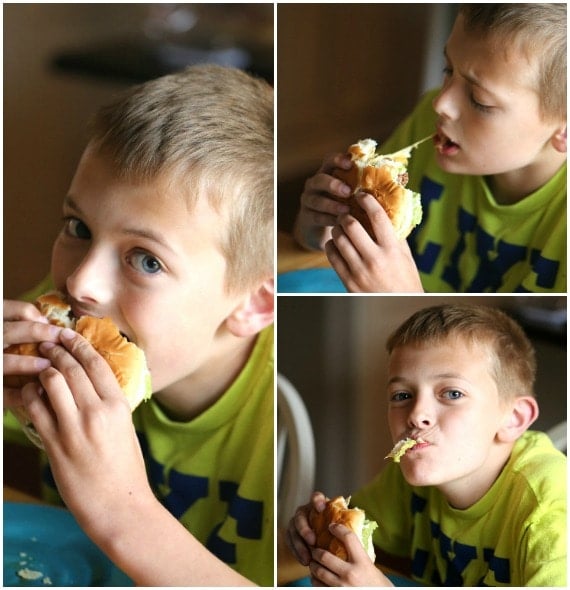 My kiddo LOVING his Taco burger