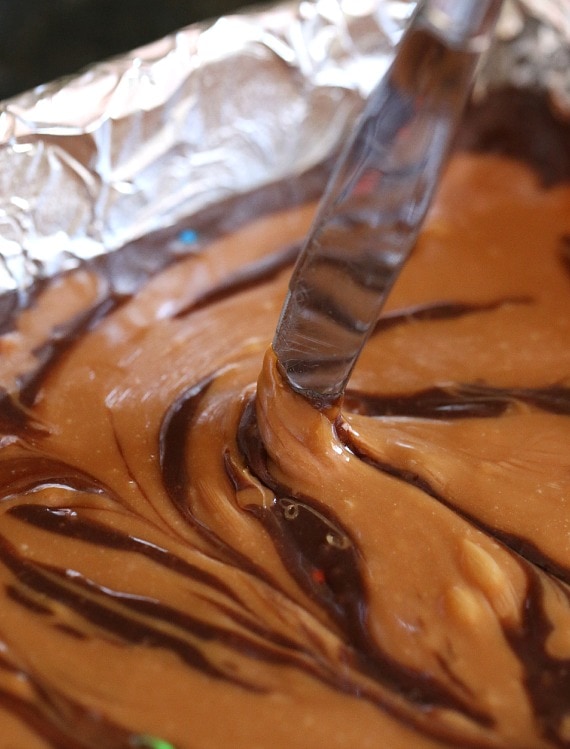 Swirling the caramel into the batter