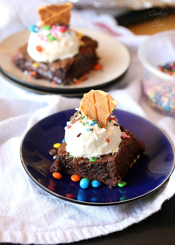 Ice Cream Sundae Brownies..fake out ice cream with frosting!
