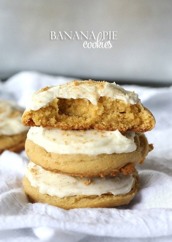 Soft Banana Pie Cookies...a thick, banana pudding cookie topped with creamy vanilla frosting!