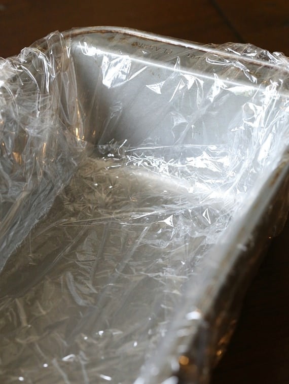 Line the pan with cling wrap or foil