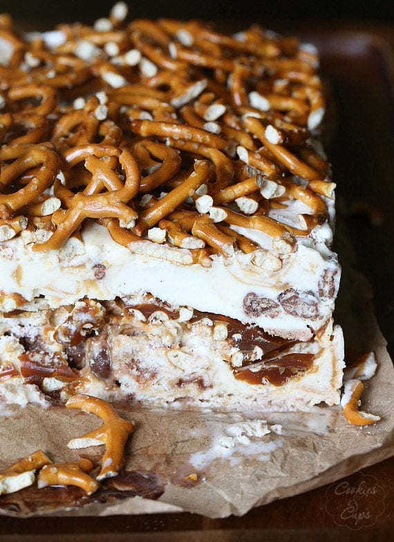 Sweet and Salty Ice Cream Terrine.. yummy Chubby HUbby Ice Cream with pretzels and caramel! SO pretty, simple and insanely delicious!
