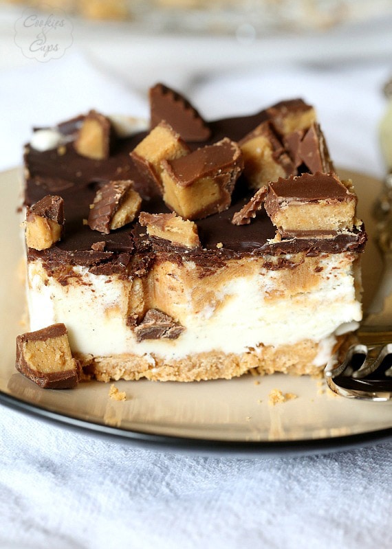 Peanut Butter Dream Ice Cream Bars...a Nutter Butter Crust with peanut butter swirled ice cream topped with chocolate ganache and peanut butter cups!