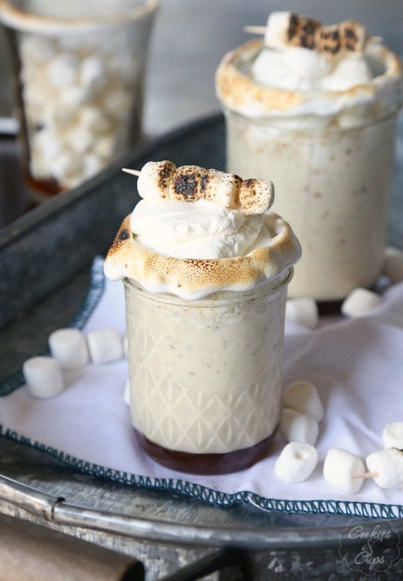 Toasted Marshmallow Milkshakes...so yummy and made extra special by rimming the glass with toasted marshmallow fluff!