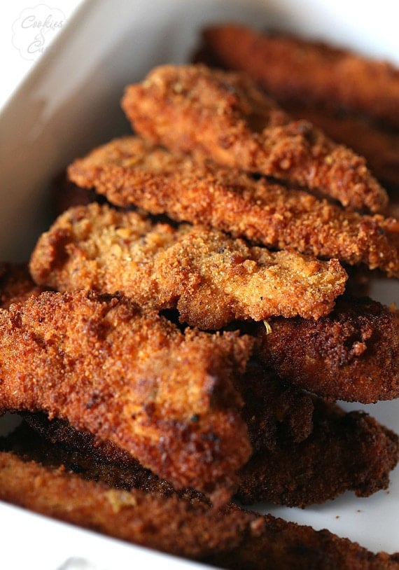 Chicken and Stuffing Tenders...chicken tenders coated in Stuffing crumbs and lightly fried to perfection! Two favorites in one bite!