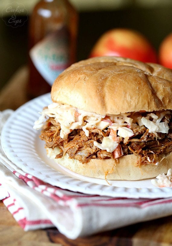 Slow Cooker Chipotle Pulled Pork with Apple Cole Slaw..perfect for making ahead! SO much flavor and not too spicy!