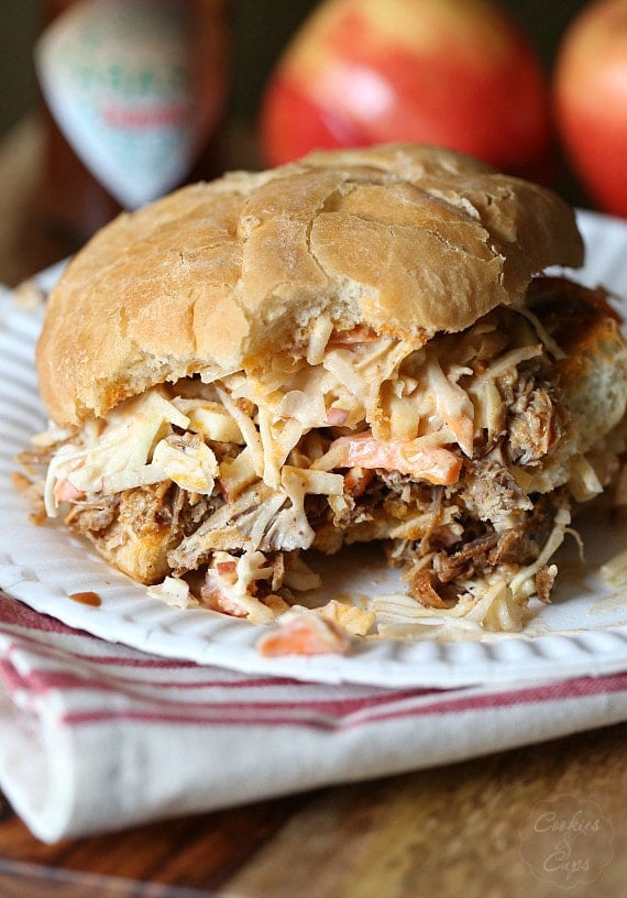 Slow Cooker Chipotle Pulled Pork with Apple Cole Slaw..perfect for making ahead! SO much flavor and not too spicy!