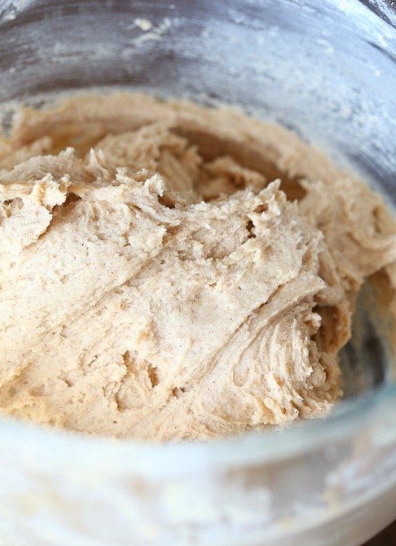 Flour, sugar, pumpkin pie spice combine to make the cookie dough