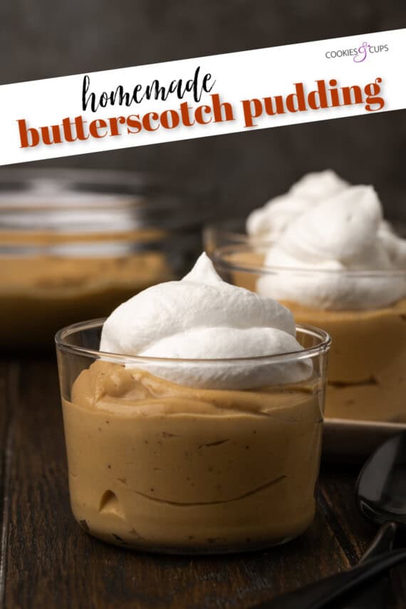 Homemade butterscotch pudding Pinterest image with text