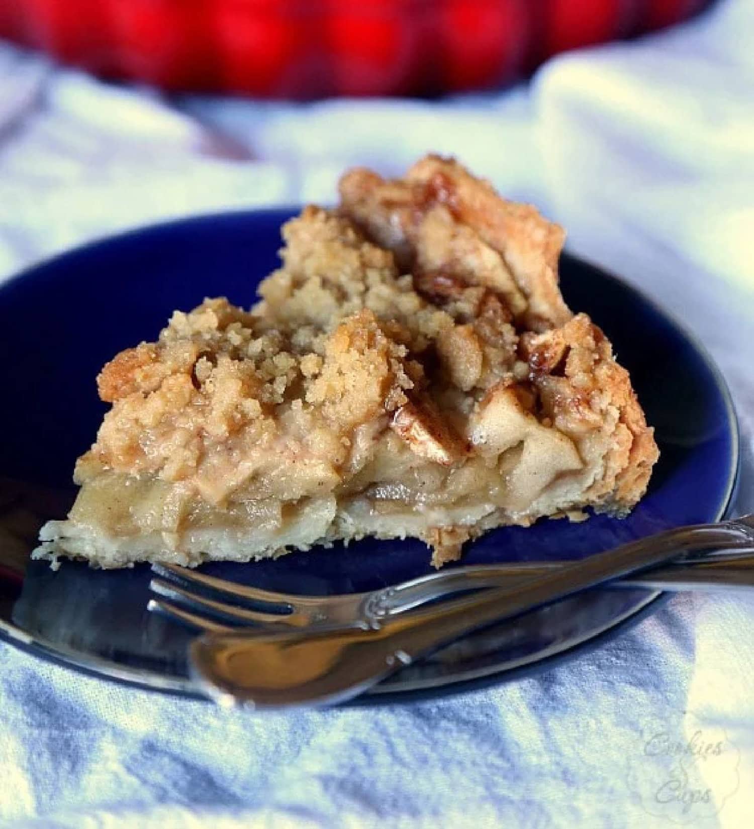 Easy apple crumble tart served on a plate