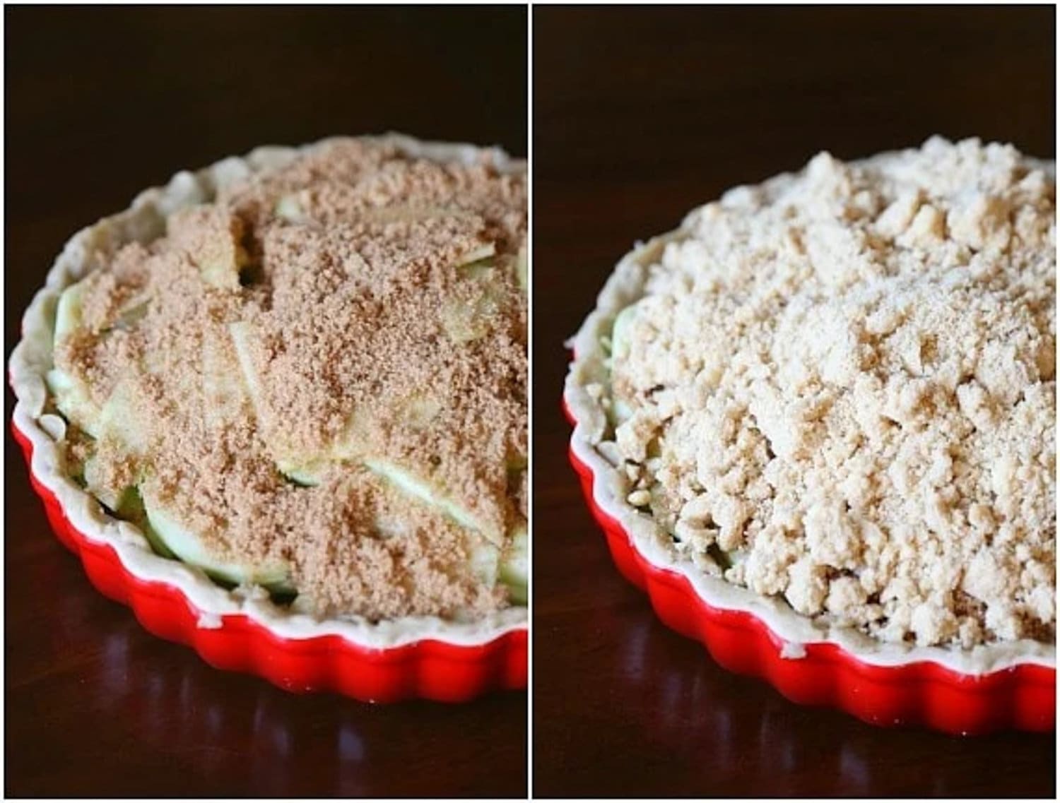 Apple tart topped with a crumb topping