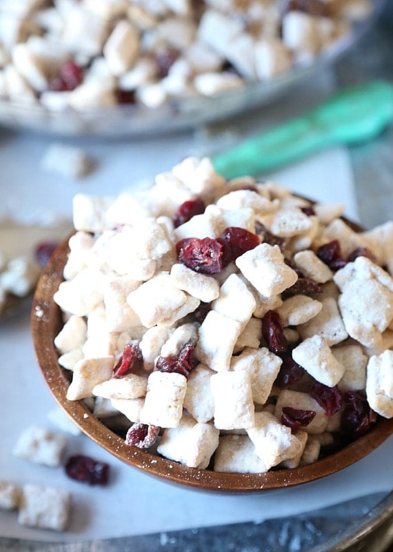 Cranberry Bliss SNack Mix.. SO good...white chocolate and cranberries make this crazy addictive.