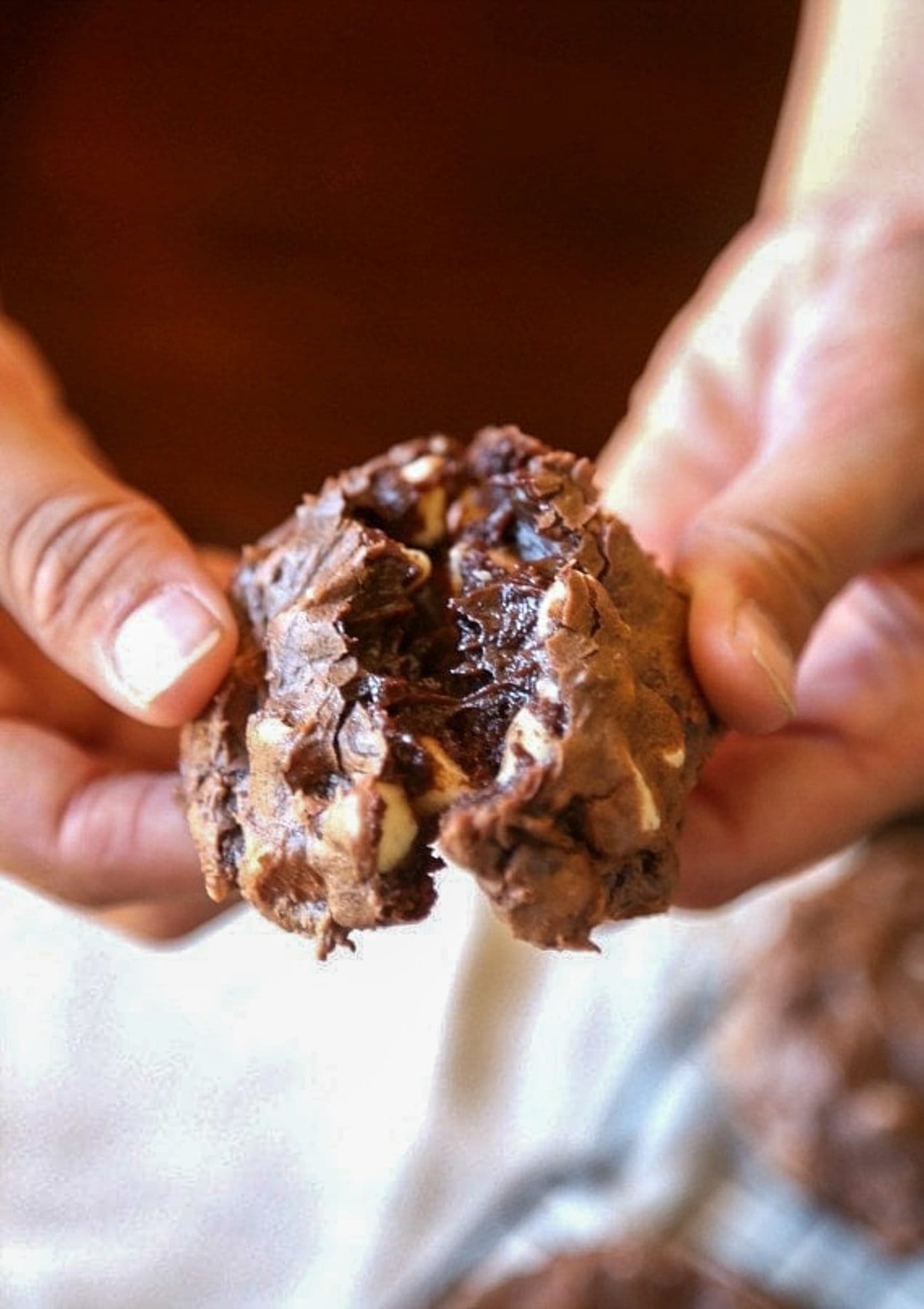 Brownie cookie split in half.