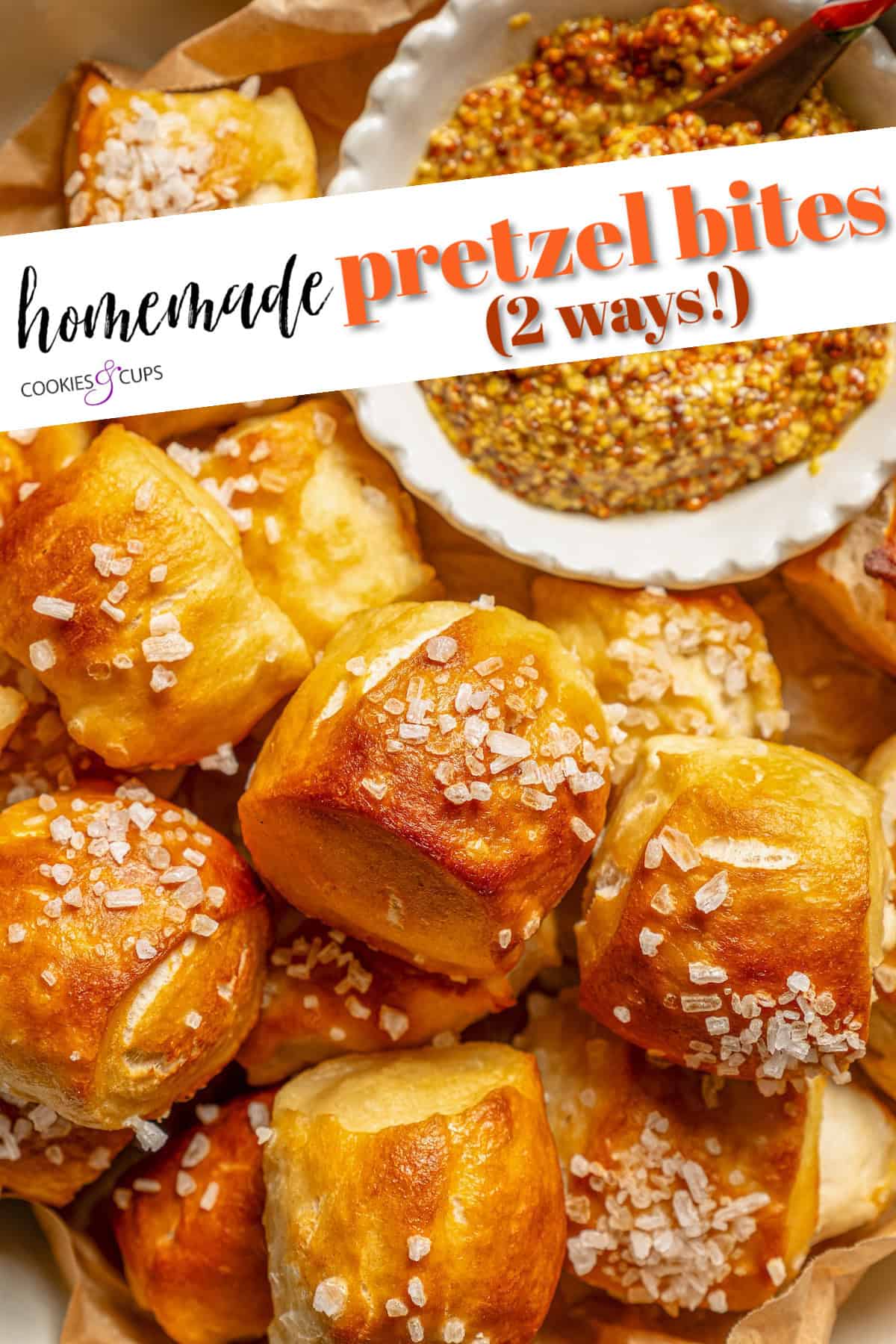 Homemade Soft Pretzel Bites Pinterest Image with text
