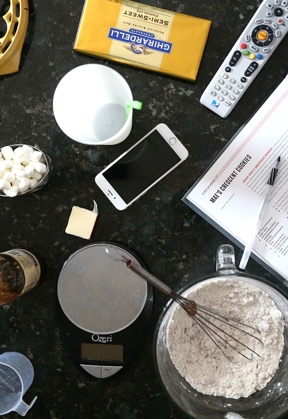 Overhead view of ingredients for campfire cookies