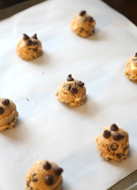 Campfire Cookie dough balls on a parchment-lined baking sheet